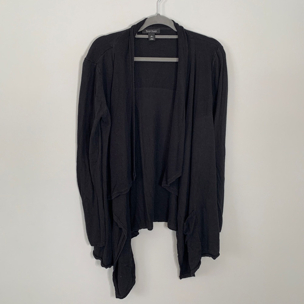 White House Black Market Black Silk Wool Blend Open Front Drape‎ Cardigan XL